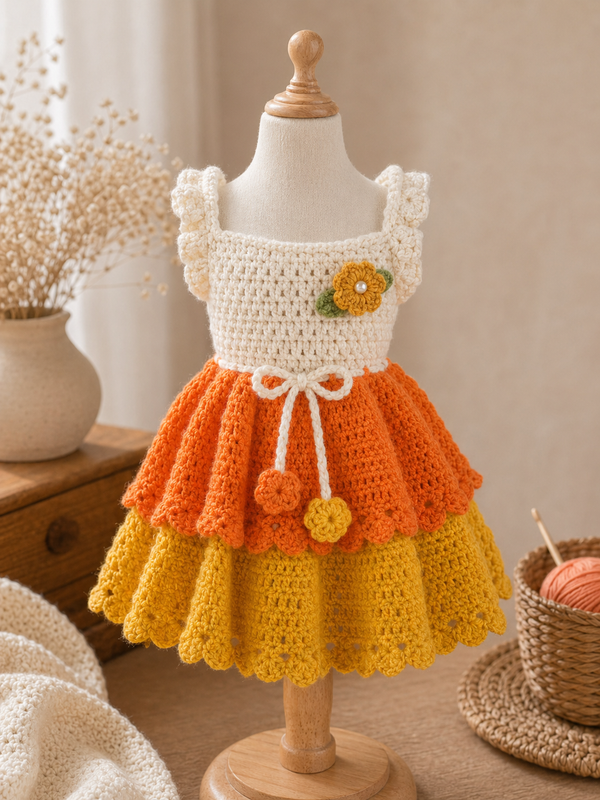 Orange and Yellow Tiered Crochet Dress