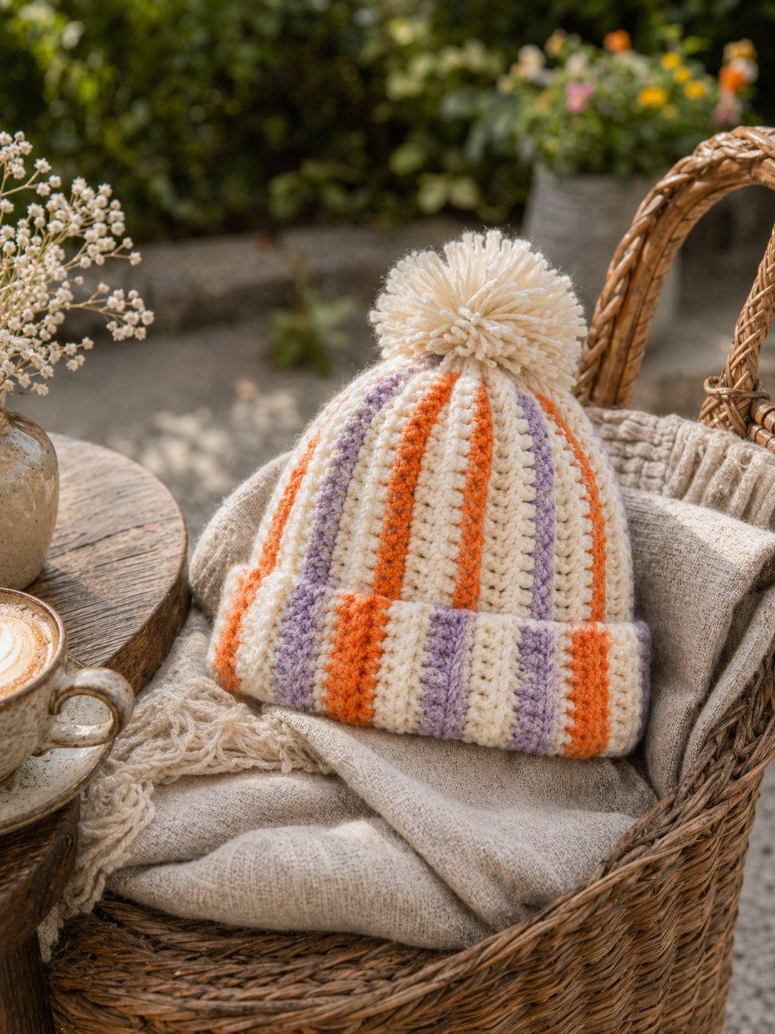 Striped Pom Beanie studio