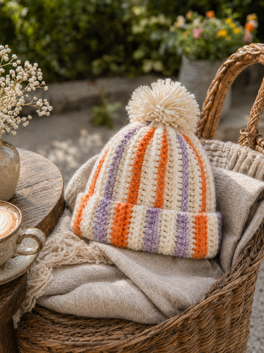 Striped Pom Beanie studio