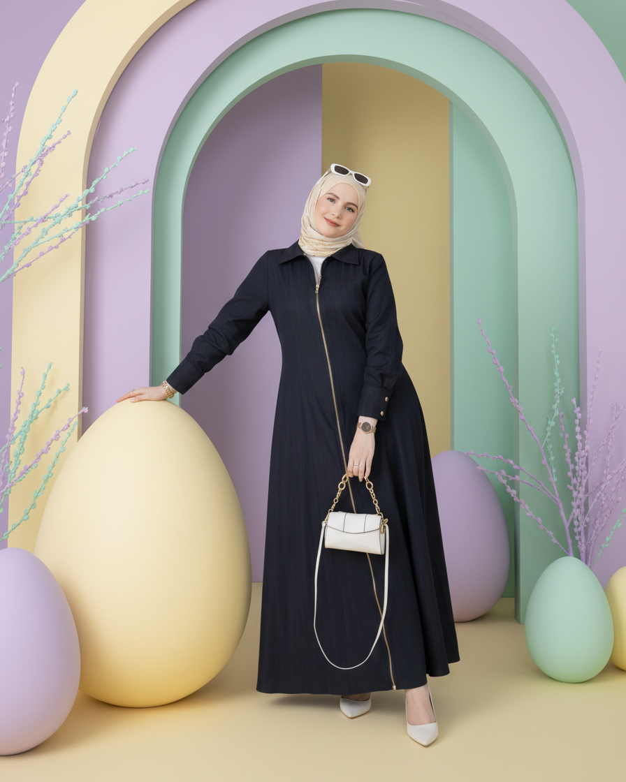 Noir Zip-Up Denim Gown