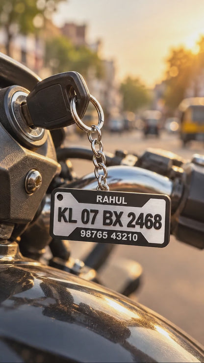 Your number on your keys: a number plate keychain with a car key