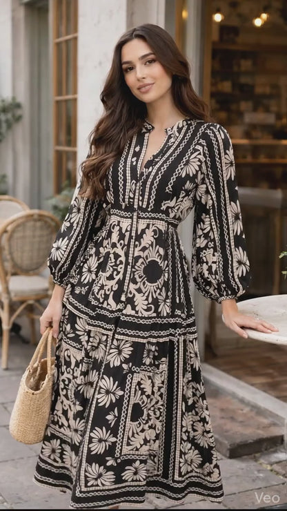 Zara Breezy Floral Maxi Gown – Black & White Modest Dress