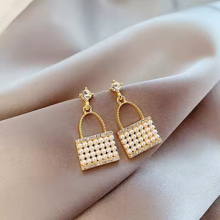 Cute Handbag Shape Pearl Korean Earrings - K017