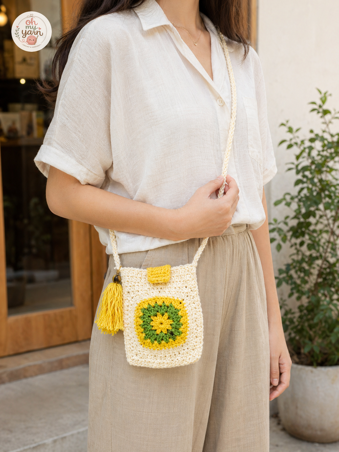 Granny Square Sunflower Sling — On Model